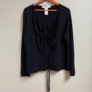 Marina Rinaldi Silk Cashmere Sweater Size L Quiet Luxury Button Up Ruffle *flaw